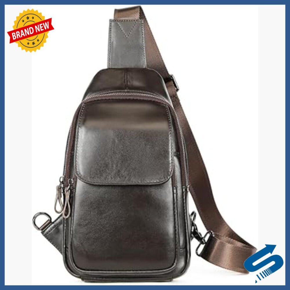 Genuine Leather Crossbody Sling Backpack Adjustable Strap Travel Daypack